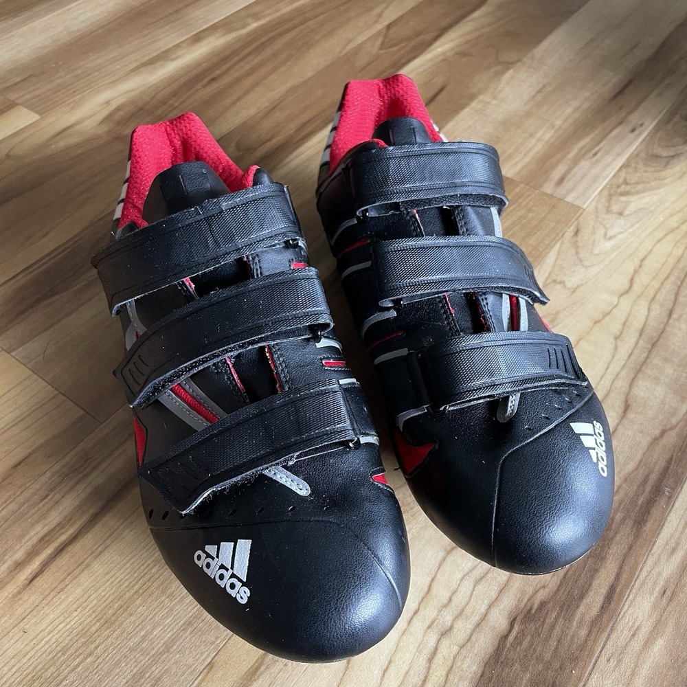 Vintage Adidas Road Cycling Shoes Mens 10.5 Black Red 3 Strap